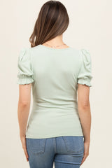 Sage Ribbed Puff Sleeve Maternity Top