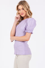 Lavender Ribbed Puff Sleeve Top