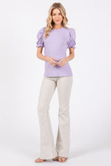 Lavender Ribbed Puff Sleeve Top