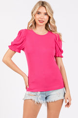 Fuchsia Ribbed Puff Sleeve Top