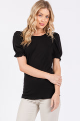 Black Ribbed Puff Sleeve Maternity Top