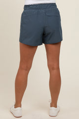 Navy Blue Elastic Waist Side Pocket Active Maternity Shorts