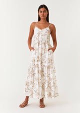 Cream Floral Sleeveless Tiered Maternity Maxi Dress