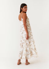 Cream Floral Sleeveless Tiered Maxi Dress