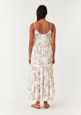 Cream Floral Sleeveless Tiered Maxi Dress