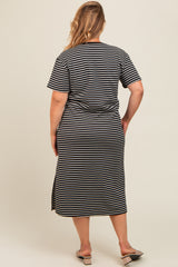 Black Striped Short Sleeve Maternity Plus T-Shirt Midi Dress