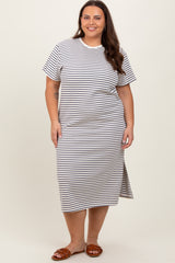 Navy Striped Short Sleeve Maternity Plus T-Shirt Midi Dress