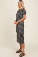 Black Striped Short Sleeve T-Shirt Midi Dress