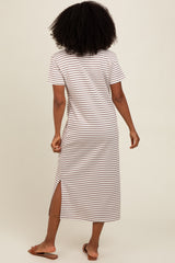 Cream Striped Short Sleeve T-Shirt Midi Dress