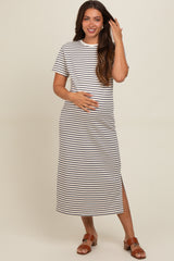 Navy Striped Short Sleeve Maternity T-Shirt Midi Dress