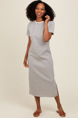 Navy Striped Short Sleeve T-Shirt Midi Dress