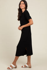 Black Short Sleeve Side Slit T-Shirt Midi Dress