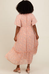 Peach Floral Ruffle Hem Maxi Dress