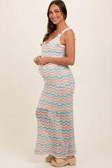 Cream Chevron Crochet Shoulder Tie Maternity Midi Dress