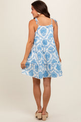 Blue White Printed Maternity Mini Dress