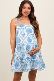 Blue White Printed Maternity Mini Dress