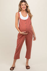 Mauve Button Down Maternity Cropped Jumpsuit