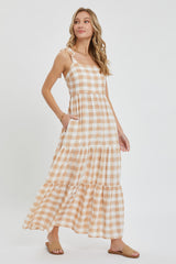 Taupe Gingham Maxi Dress