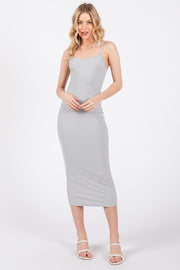 Grey Fitted Sleeveless Midi Dress