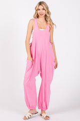 Pink Racerback Drawstring Side Pocket Maternity Jumpsuit