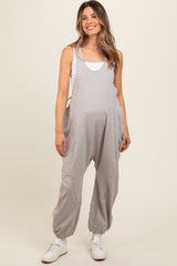 Grey Racerback Drawstring Side Pocket Maternity Jumpsuit