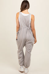 Grey Racerback Drawstring Side Pocket Maternity Jumpsuit