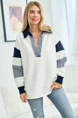 Navy Colorblock Stripe Collared Maternity Sweater