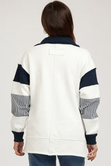 Navy Colorblock Stripe Collared Maternity Sweater