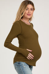 Olive Ribbed Maternity Long Sleeve Top