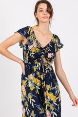 Navy Floral Smocked Cinched Top Maxi Dress