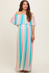 Multicolor Pleated Off Shoulder Maternity Maxi Dress