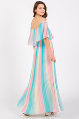 Multicolor Pleated Off Shoulder Maxi Dress