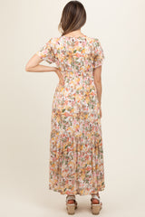 White Floral V-Neck Ruffle Maternity Maxi Dress