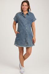 Blue Denim Button Up Maternity Dress