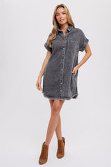 Black Denim Button Up Maternity Dress