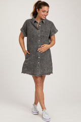 Black Denim Button Up Maternity Dress