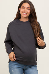 Charcoal Pullover Maternity Terry Crewneck