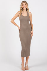 Taupe Rib Knit Sleeveless Midi Dress