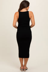 Black Rib Knit Sleeveless Maternity Midi Dress