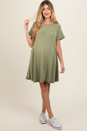 Olive Solid T-shirt Maternity Mini Dress