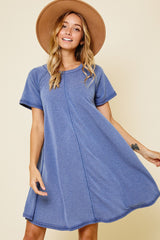 Blue Solid T-shirt Maternity Mini Dress