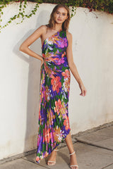 Multi Color Floral One Shoulder Midi Maternity Dress