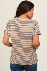 Beige Striped Short Sleeve Maternity Top