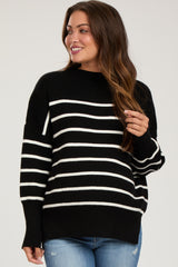 Black Striped Drop Shoulder Maternity Sweater