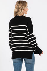 Black Striped Drop Shoulder Sweater