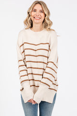 Beige Striped Drop Shoulder Sweater