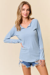 Blue V-Neck Maternity Long Sleeve Shirt