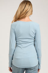 Blue V-Neck Maternity Long Sleeve Shirt