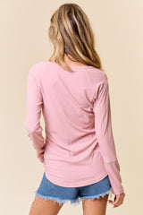 Mauve V-Neck Long Sleeve Shirt