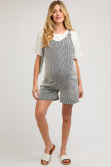 Black Striped Bow Strap Maternity Romper